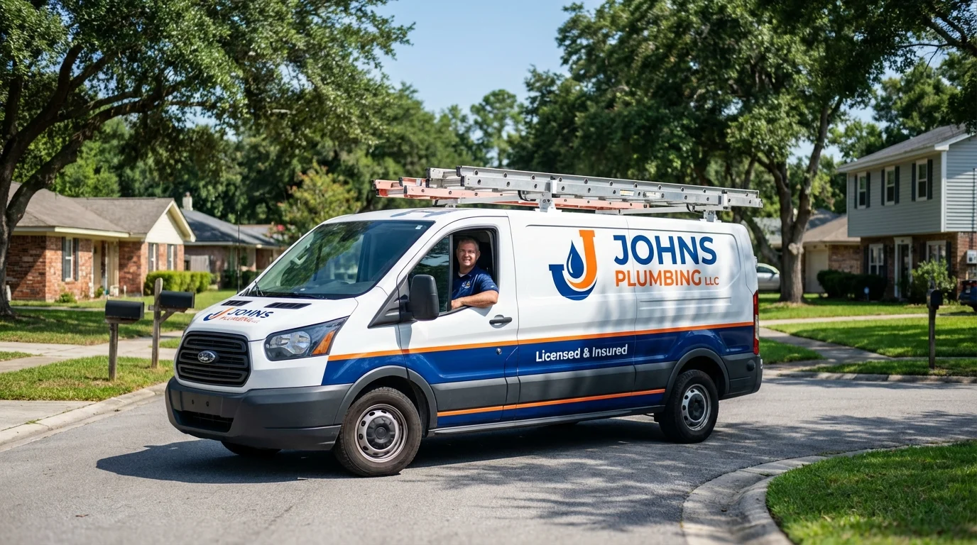 Johns Plumbing LLC service van in Indianola, IA