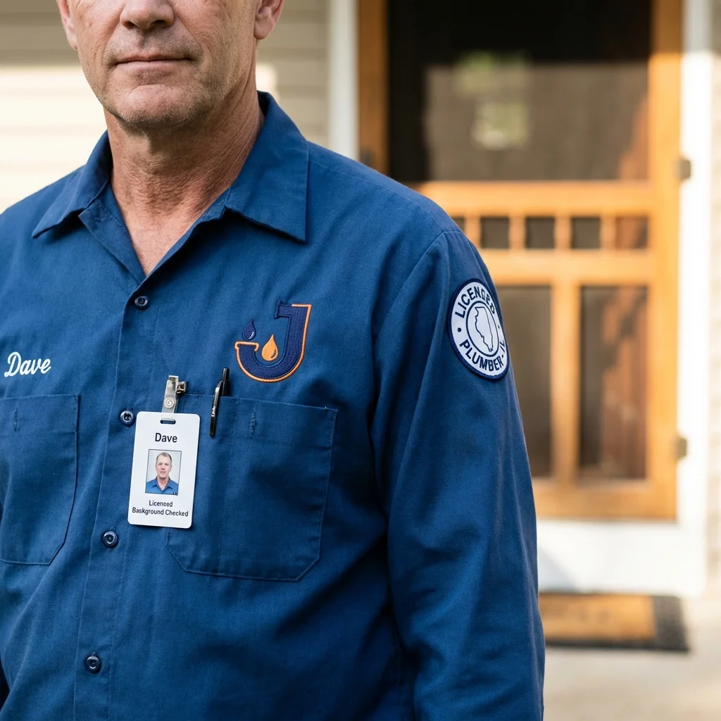 Licensed plumber showing ID badge in Indianola, IA