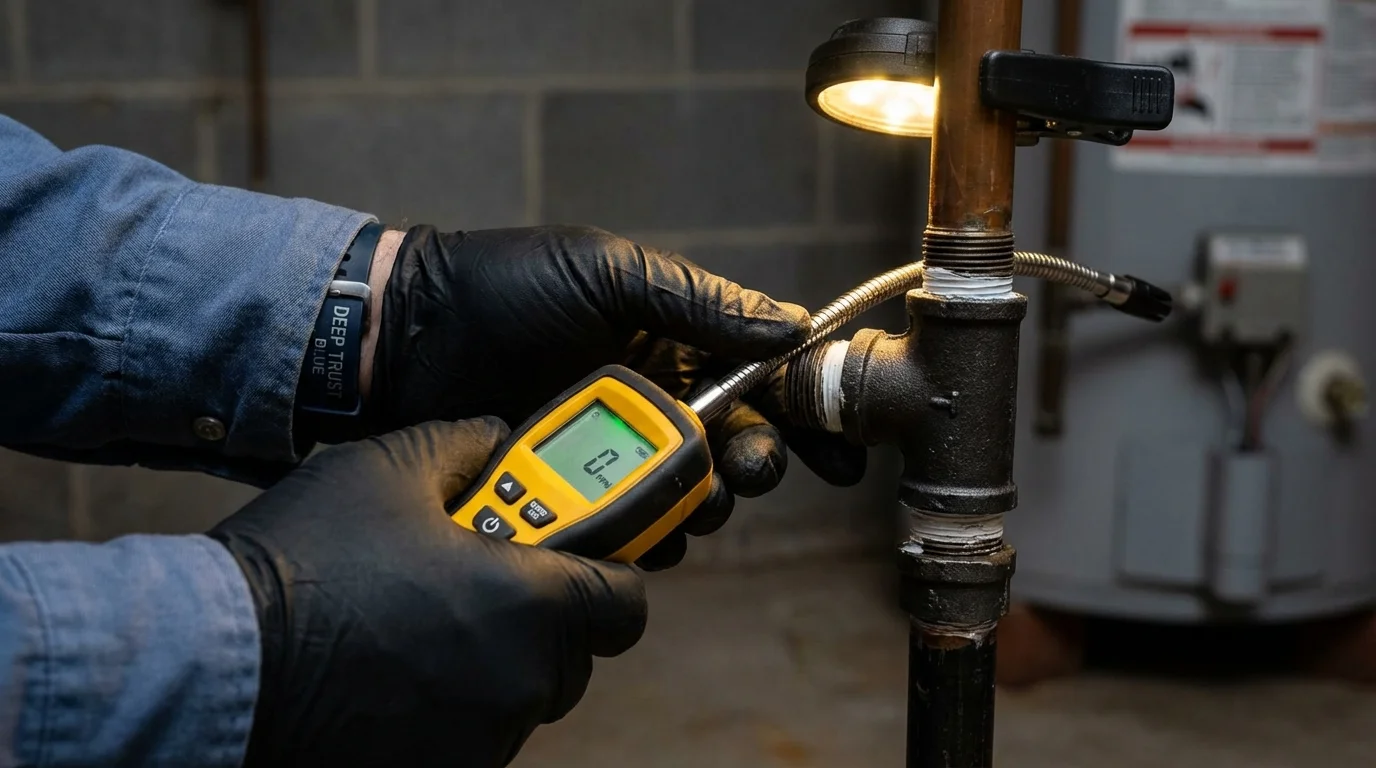Gas leak detection with electronic sniffer by Johns Plumbing LLC in Indianola