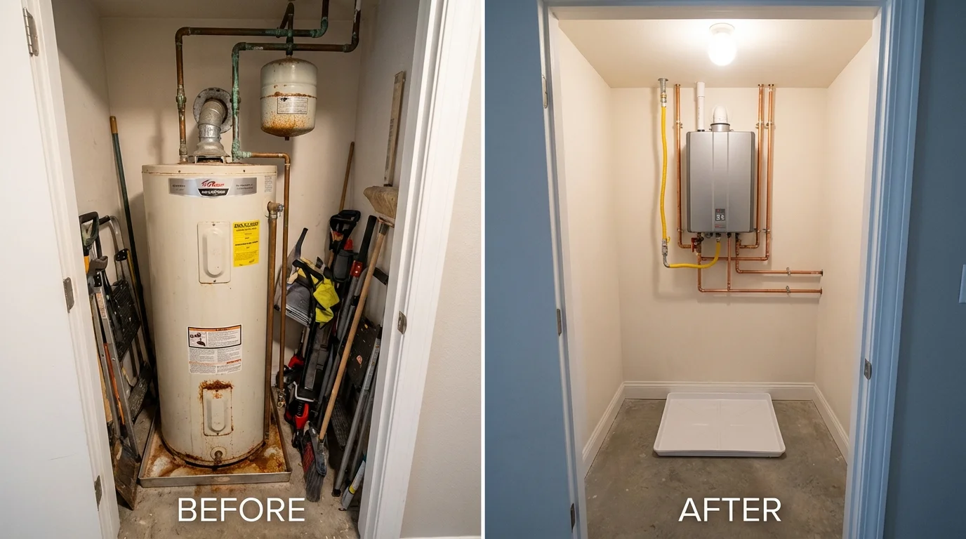 Tank water heater versus wall-mounted tankless unit comparison for Indianola, IA homeowners