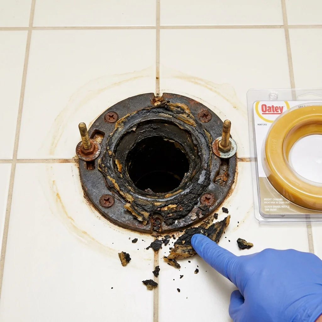 Failed wax ring showing water seepage at the base of a toilet in a Indianola, IA home